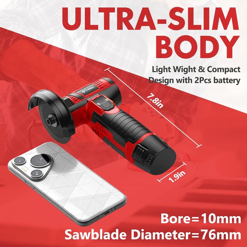 Creddux Cordless Angle Grinder, 3 Inch Mini Angle Grinder Tool With 2pcs 16.8V 2000mAh Batteries and 5 Grinding Wheel,19500rpm Metal Grinders for Cutting, Grinding and Polishing Red - Image 2